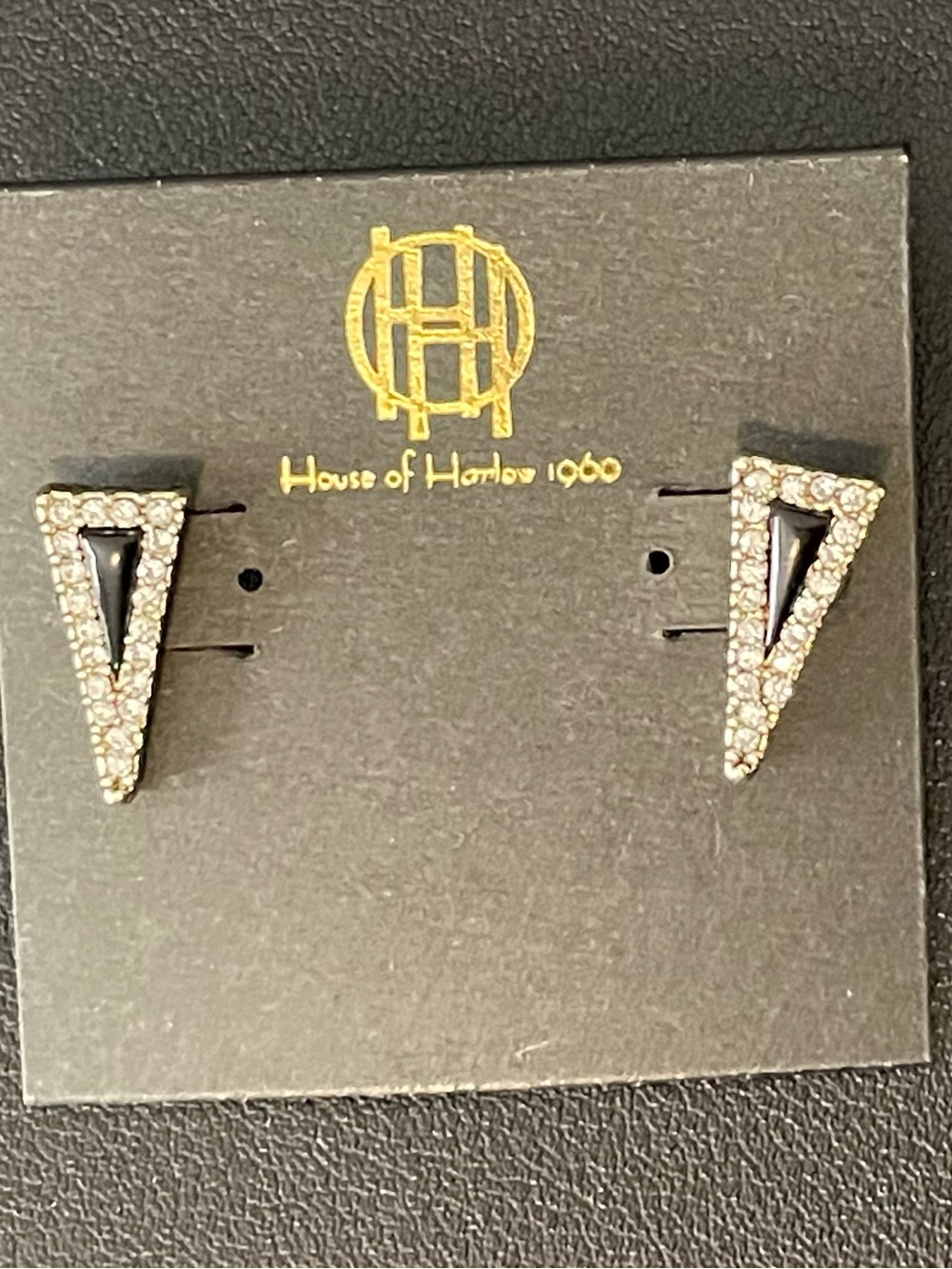 NWT HOUSE OF HARLOW 1960 BLACK CRYSTAL TRIANGLE STUD EARRINGS